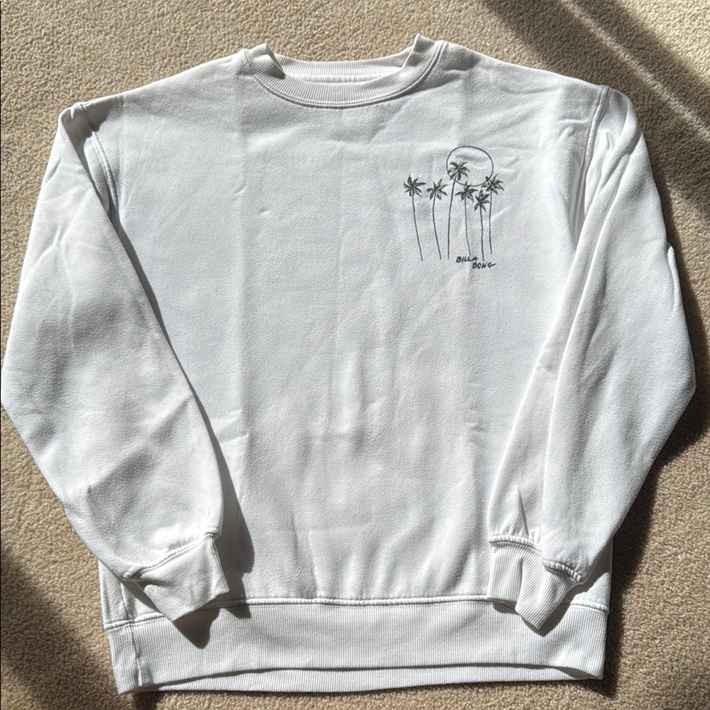 Billabong White Crew Neck Sweater with Palm Tree Graphic